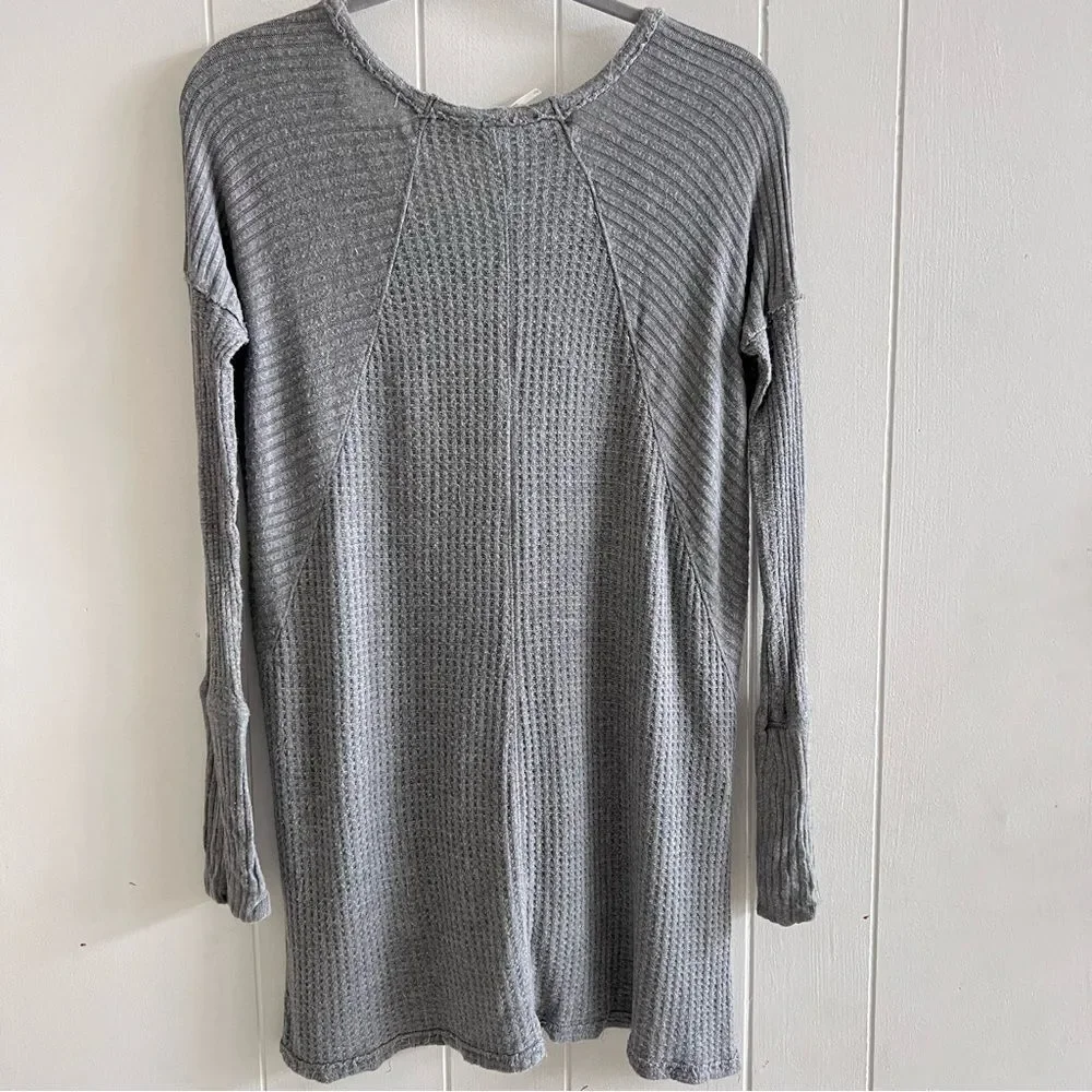 Free People Gray Ventura Raglan Waffle Knit Thermal Top Long Sleeve Size S